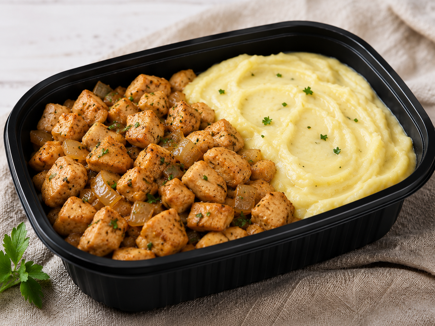 Creamy Mashed Potatoes & Diced Chicken Onions